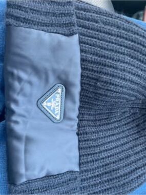 Prada Navy Ribbed Knit Beanie with Triangle Logo Patch